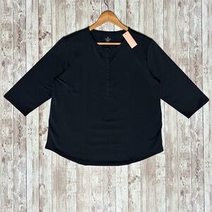 ThirdLove Woman's 3/4 Sleeve Henley Top sz XL Organic Cotton Black Lounge